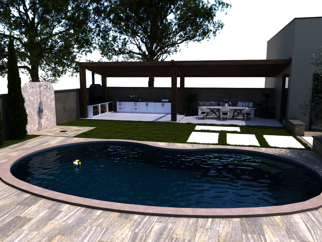 plan jardin 3D avec piscine