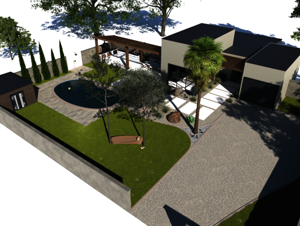 Vue réaliste plan jardin 3D immersif